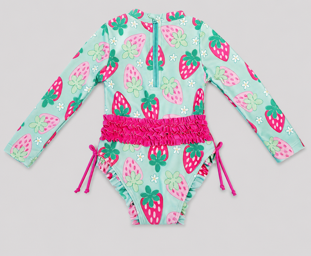 Toddler Girls Strawberry One-Piece Rashguard Swimsuit