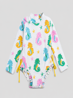 Toddler Girls Seahorse One-Piece Rashguard Swimsuit