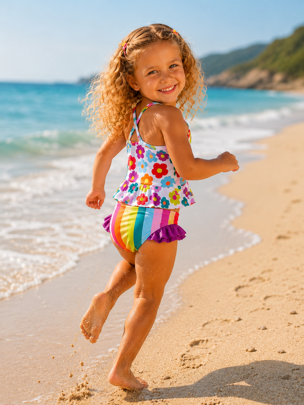 Rainbow Floral Two-Piece Swimsuit