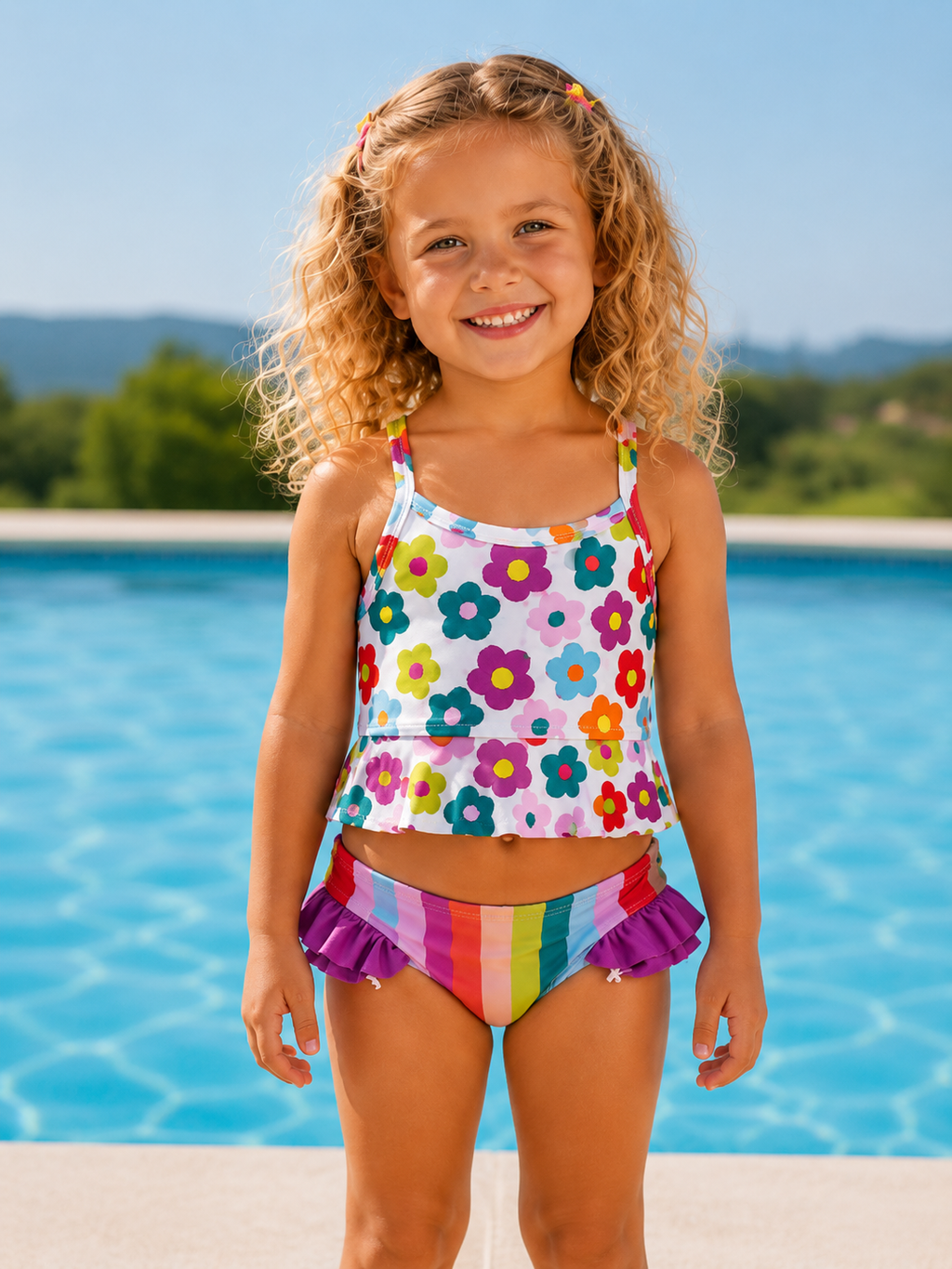 Rainbow Floral Two-Piece Swimsuit