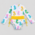 Toddler Girls Seahorse One-Piece Rashguard Swimsuit