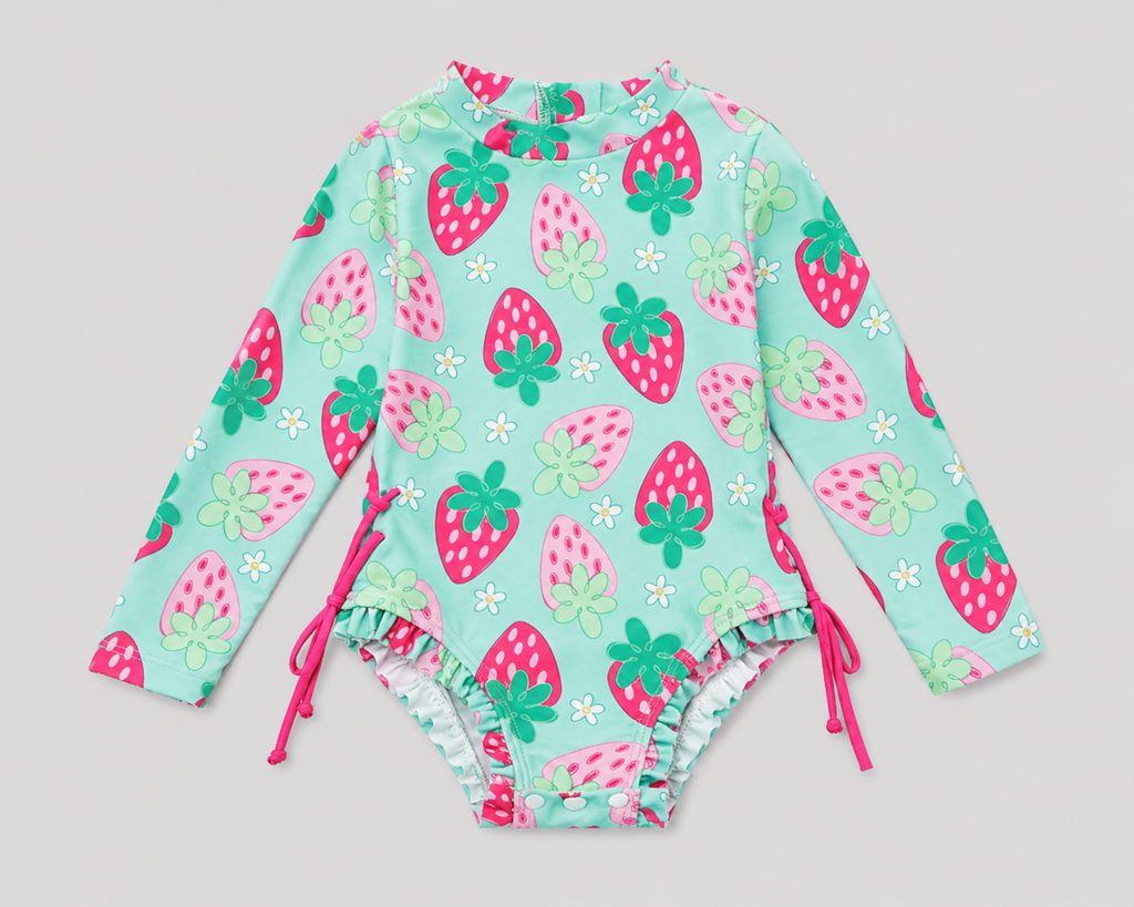 Toddler Girls Strawberry One-Piece Rashguard Swimsuit