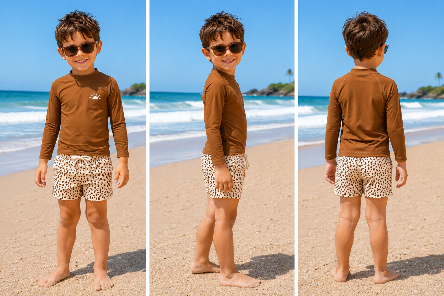 Boys Long Sleeve Rash Guard Swim Set – Sun Protection Two-Piece Swimsuit
