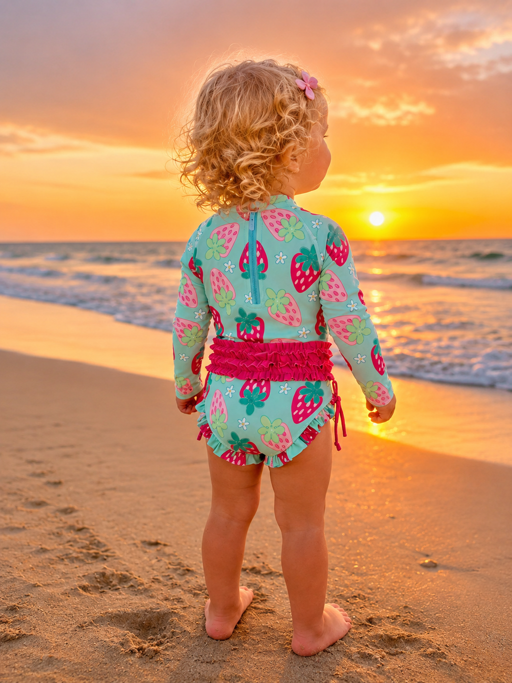 Toddler Girls Strawberry One-Piece Rashguard Swimsuit