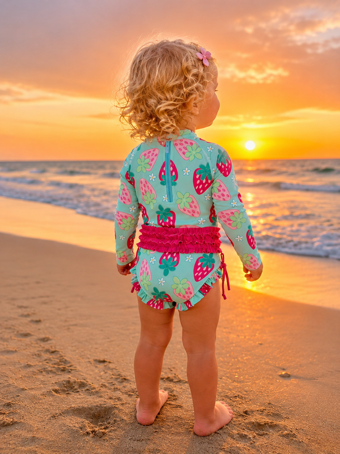 Toddler Girls Strawberry One-Piece Rashguard Swimsuit