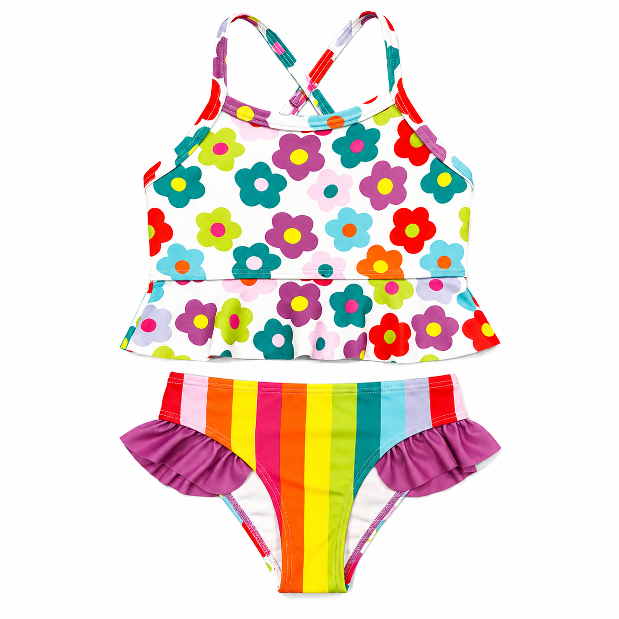 Rainbow Floral Two-Piece Swimsuit