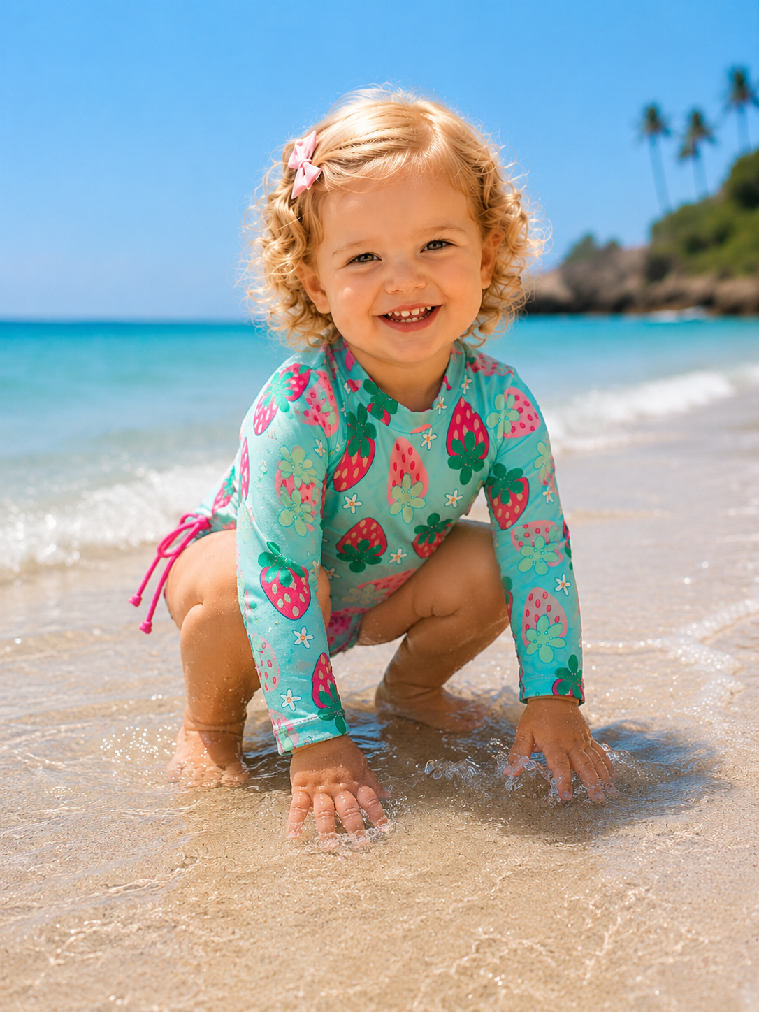 Toddler Girls Strawberry One-Piece Rashguard Swimsuit