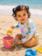 Toddler Girls Seahorse One-Piece Rashguard Swimsuit