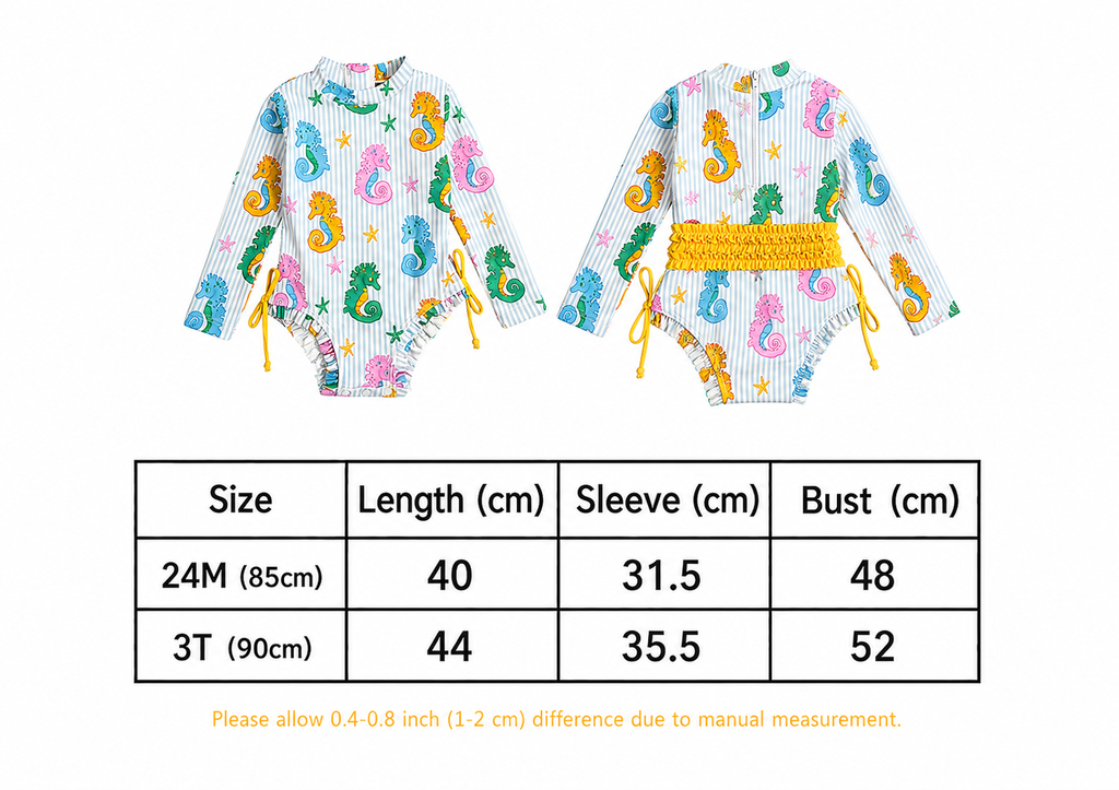 Toddler Girls Seahorse One-Piece Rashguard Swimsuit