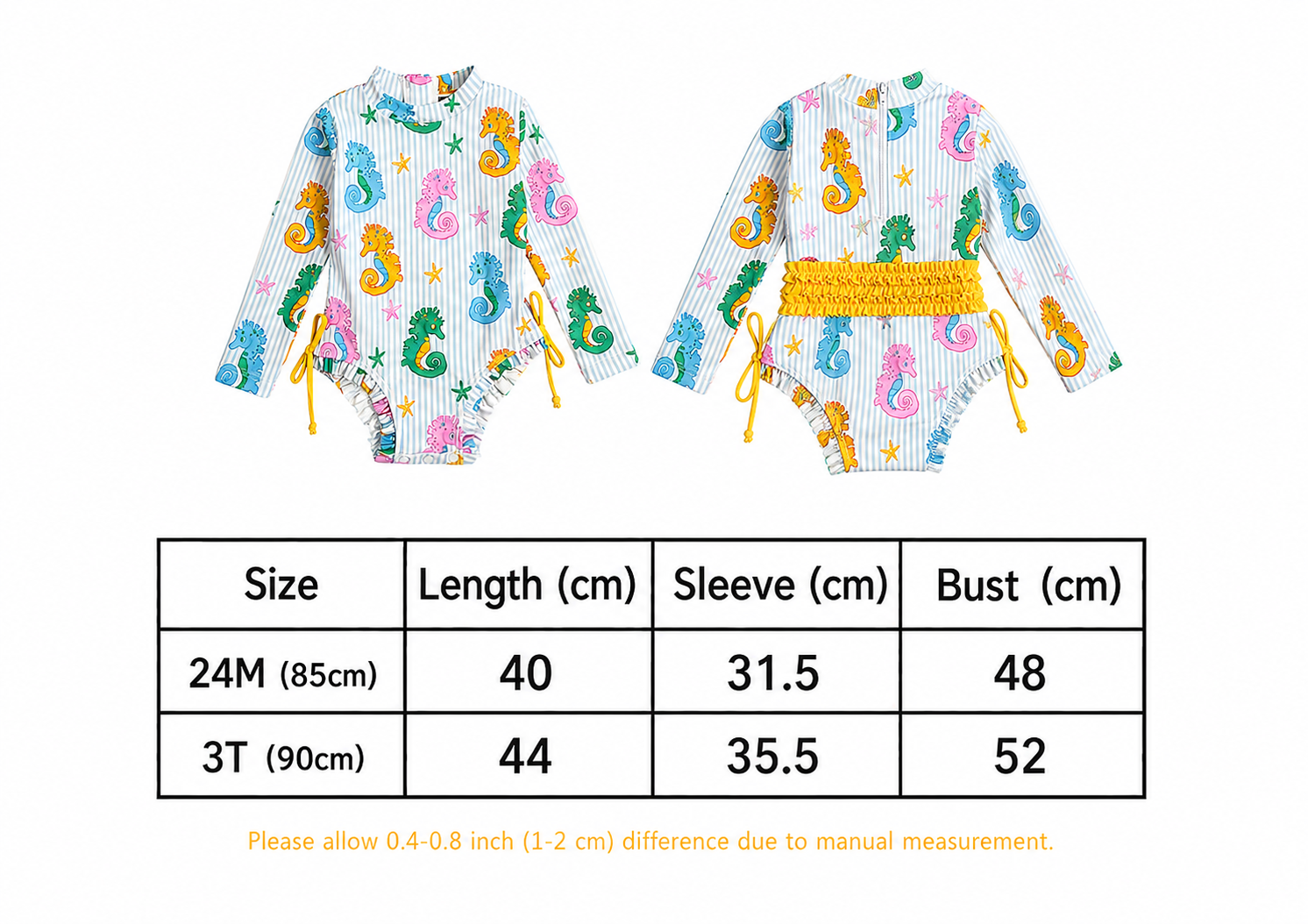 Toddler Girls Seahorse One-Piece Rashguard Swimsuit
