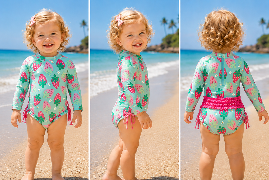 Toddler Girls Strawberry One-Piece Rashguard Swimsuit