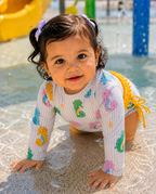Toddler Girls Seahorse One-Piece Rashguard Swimsuit