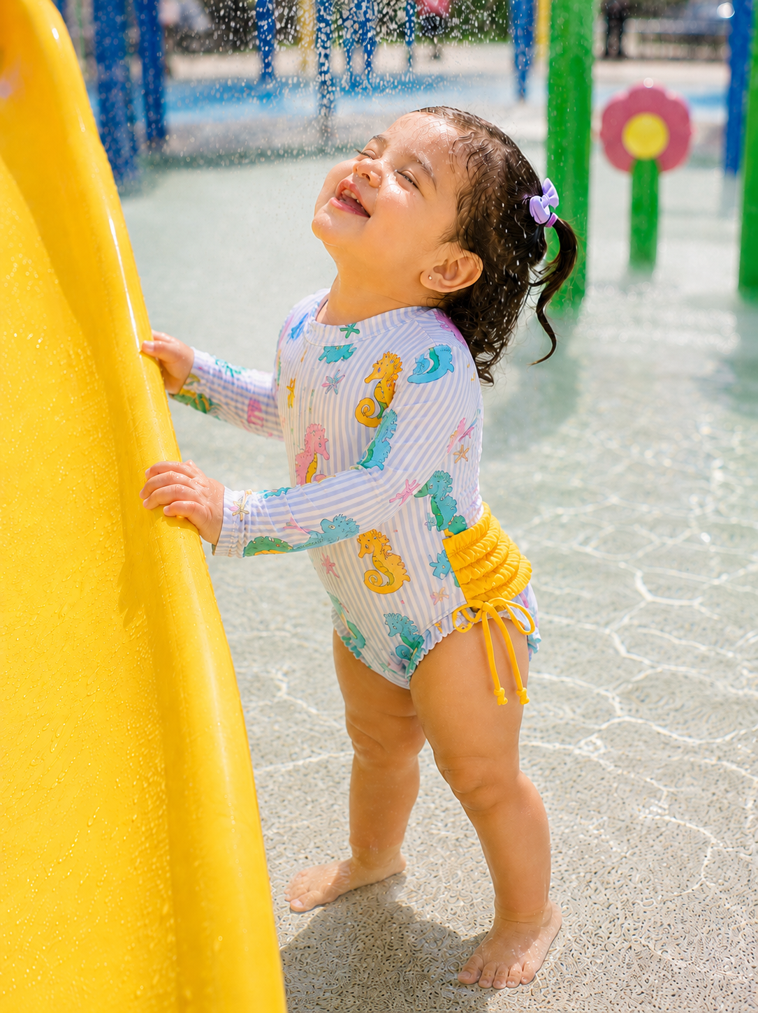 Toddler Girls Seahorse One-Piece Rashguard Swimsuit